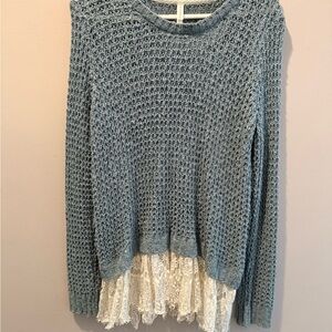 Xhilaration Blue Textured Sweater with Lace Hem